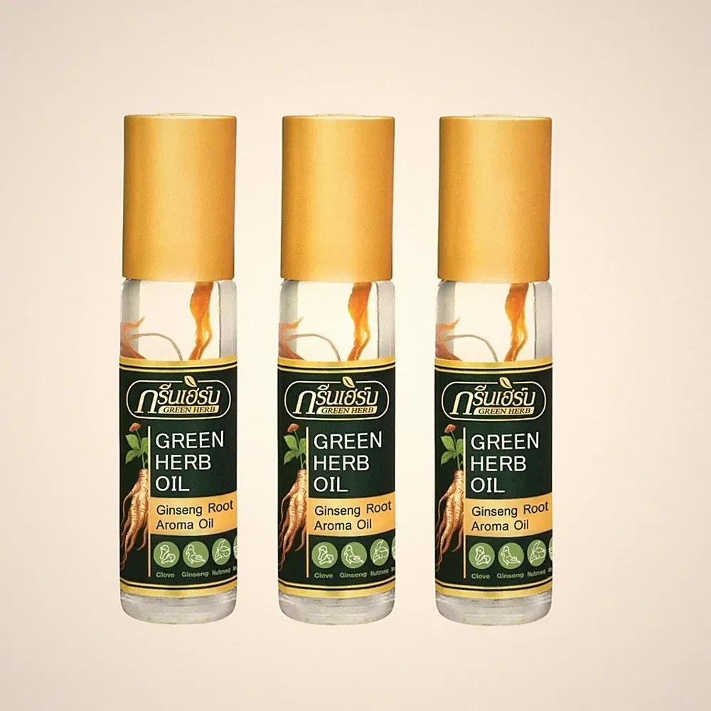 Green Herb Ginseng Root Oil Roller Refreshing Aroma Relaxing Scent - 3/5 Pack