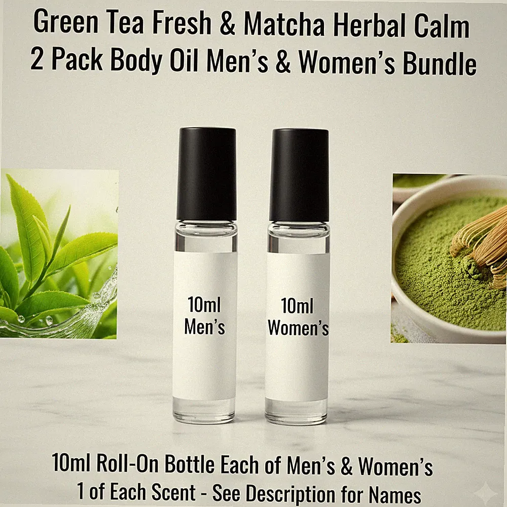 Green Tea Fresh & Matcha Herbal Calm 2 Pack 10ML RollOn Perfume Body Oil Bundle