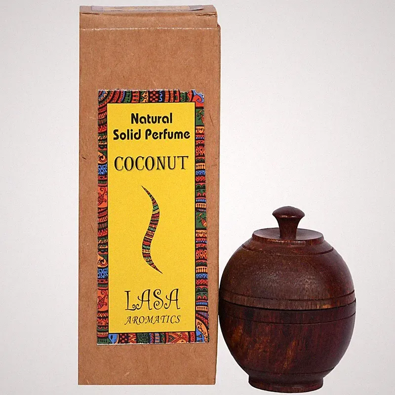Lasa Coconut Natural Solid Perfume Wooden Jar Herbal Body Long Lasting Fragrance