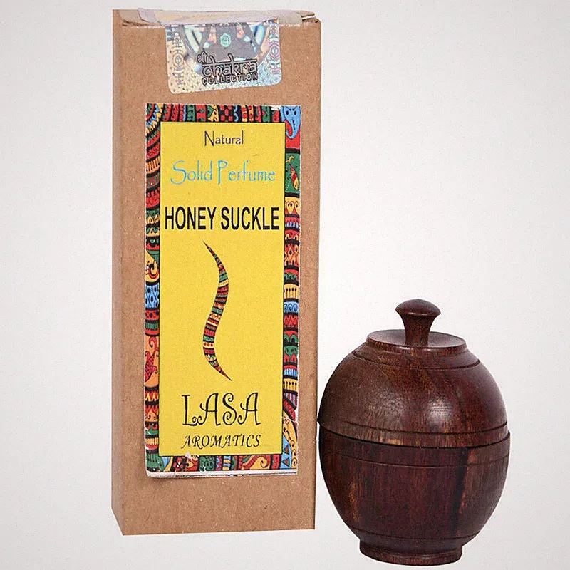 Lasa Honey Suckle Natural Solid Perfume In Wooden Jar Herbal For Body Fragrance