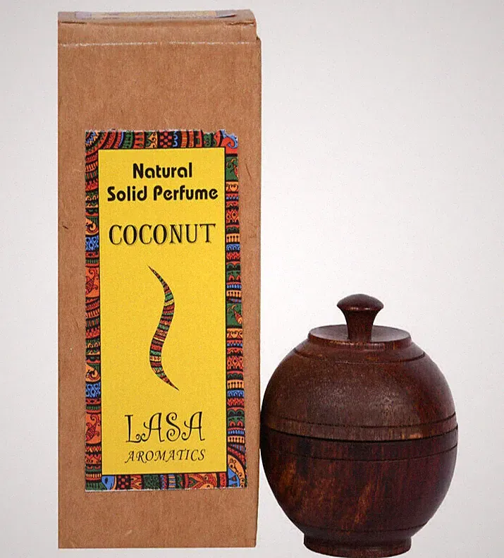 Lasa Natural Solid Perfume Wooden Jar Coconut Herbal Body Long Lasting Fragrance