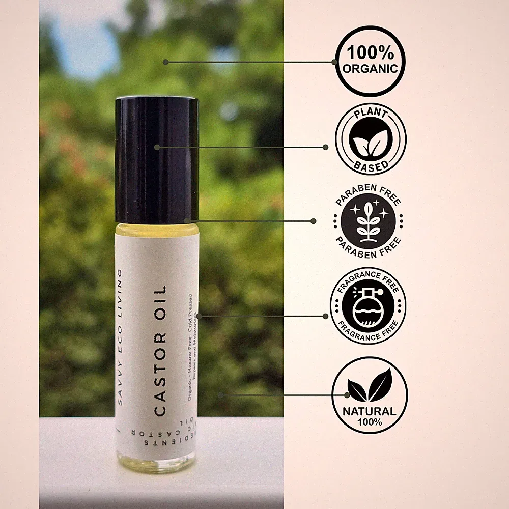 Organic Castor Oil Rollerball 10ml bottle. Hexane Free ,Cold Pressed Carrier Oil