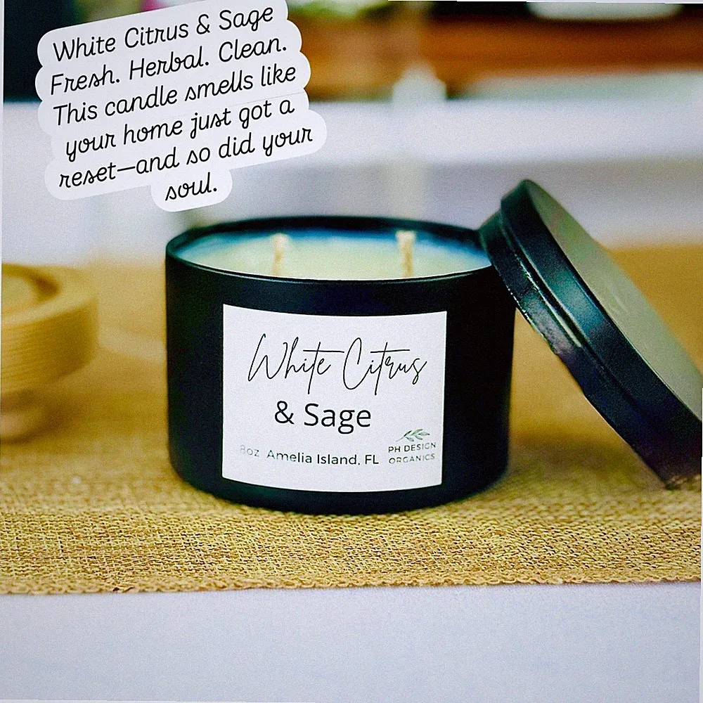 PH Design Organics White Citrus & Sage Candle - Fresh Herbal Clean 8oz